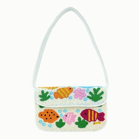 Handmade Beaded Shoulder Bag with Colorful Fish & Coral Reef Design