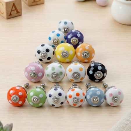 16 Pieces Ceramic Multicolor Polka Dotted Living Room Drawer Knobs