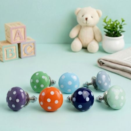 8 Pieces Multicolor Ceramic Polka Dotted Living Room Cupboard Knobs
