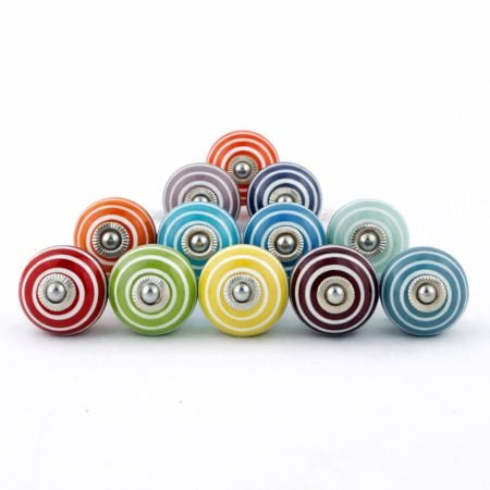 12 Pieces Colorful Striped Ceramic Kitchen Cabinet Knobs