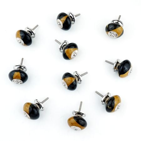 10 Pieces Handmade Brown and Black Ceramic Kitchen Cabinet Knobs