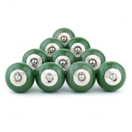 10 Pieces Green Handmade Ceramic Round Living Room Drawer Knobs