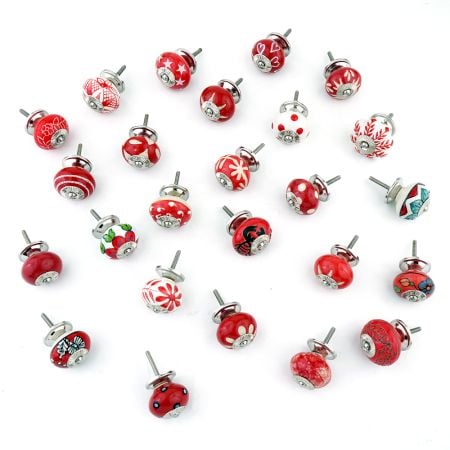 25 Pieces Red Ceramic Round Living Room Cupboard Knobs