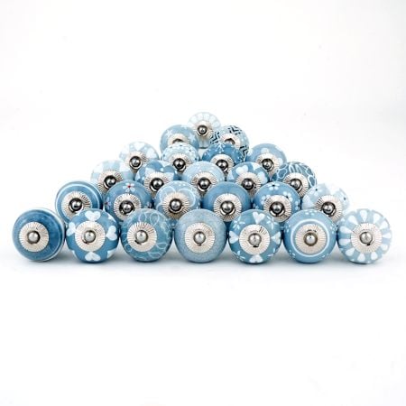 25 Pieces Grey Ceramic Round Kitchen Cupboard Knobs