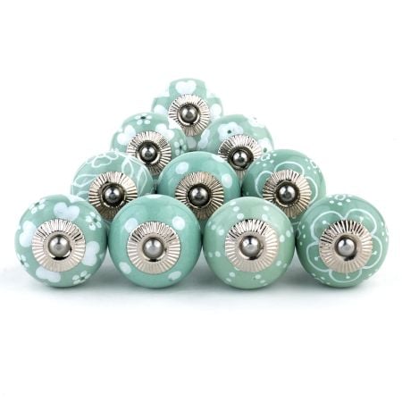10 Pieces Sea Green Ceramic Round Living Room Cupboard Knobs