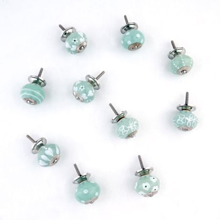 10 Pieces Sea Green Ceramic Round Living Room Cupboard Knobs