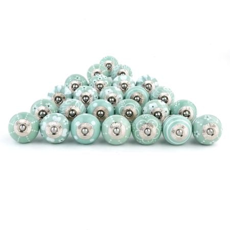 25 Pieces Sea Green Ceramic Round Living Room Cupboard Knobs