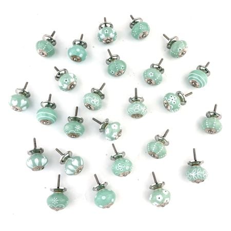 25 Pieces Sea Green Ceramic Round Living Room Cupboard Knobs