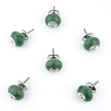Green Handmade Ceramic Round Living Room Drawer Knobs