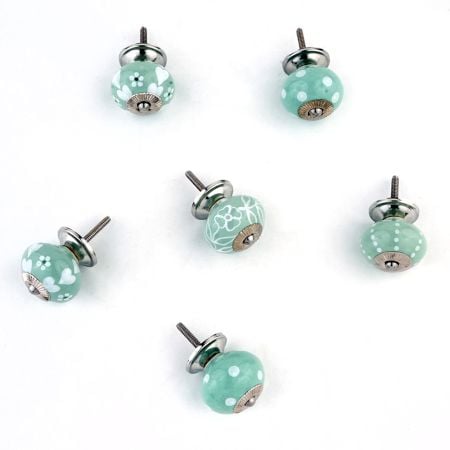 Sea Green Ceramic Round Living Room Cupboard Knobs