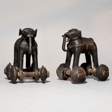 Pair of Brass Elephant Rolling Toy Figurines