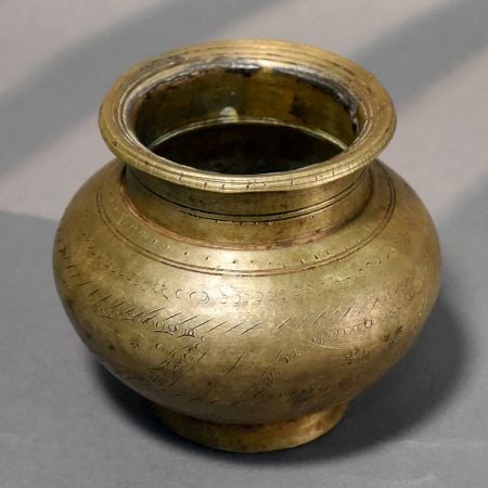 Handcrafted Brass Etched Traditional Ritual Storage Pot