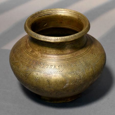 Handcrafted Brass Engraved Animal Motif Vintage Kalash