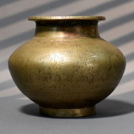 Handcrafted Brass Animal Engraved Kalash Traditional Vessel
