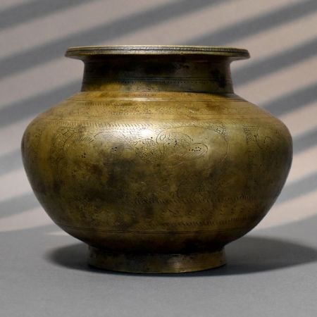 Handcrafted Brass Wide Mouth Engraved Kalash Vessel