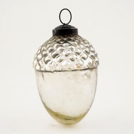 Silver Style Acorn Shaped Mercury Glass Hanging Ornament
