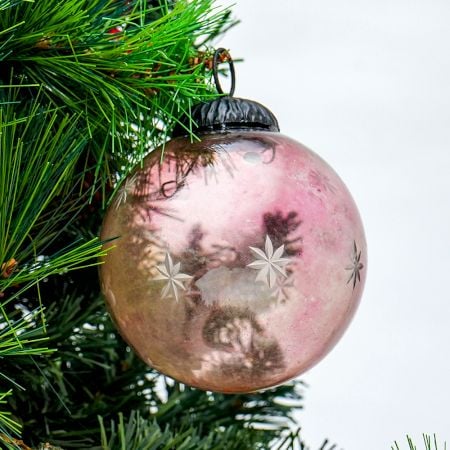 Pink Decorative Round Star Glass Hanging Ornament