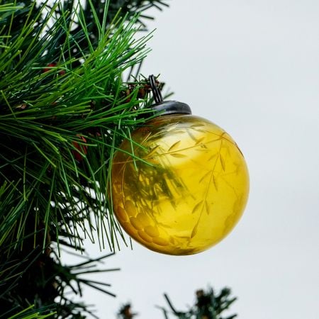 Amber Handmade Grape Clusters and Leaves Glass Hanging Ornament
