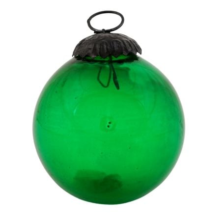 Green Vintage Style Round Glass Christmas Ornament