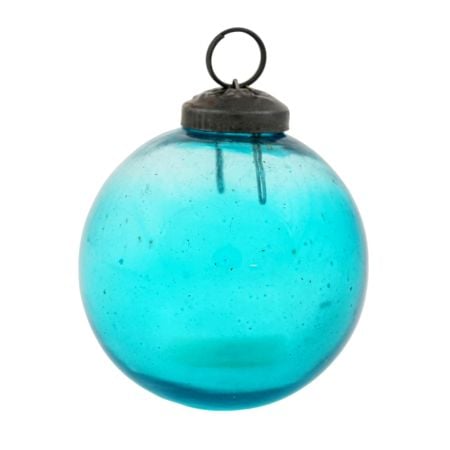 Turquoise Vintage Round Glass Christmas Ornament