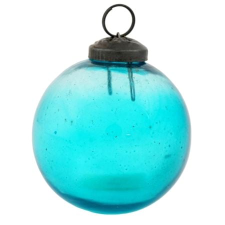 Turquoise Vintage Round Glass Christmas Ornament