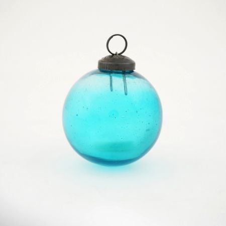 Turquoise Vintage Round Glass Christmas Ornament