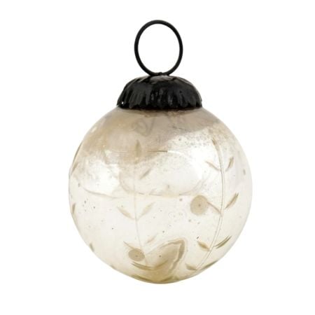 Silver Leaf Round Mercury Glass Christmas Ornament