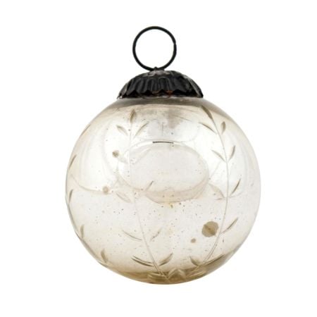 Silver Leaf Round Mercury Glass Christmas Ornament
