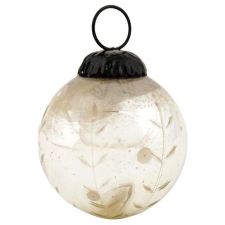 Silver Leaf Round Mercury Glass Christmas Ornament