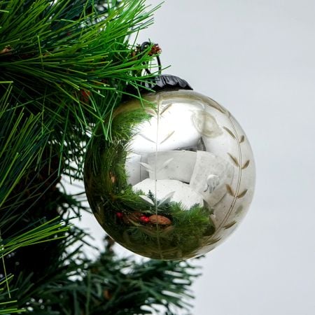 Silver Leaf Round Mercury Glass Christmas Ornament