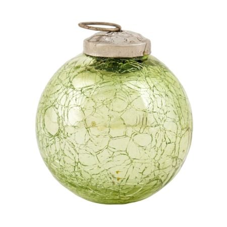 Green Crackle Round Glass Christmas Ornament