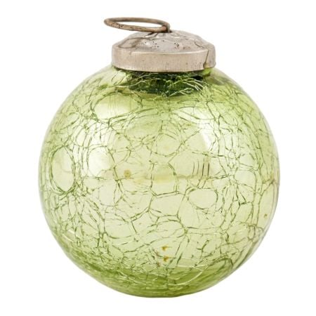 Green Crackle Round Glass Christmas Ornament
