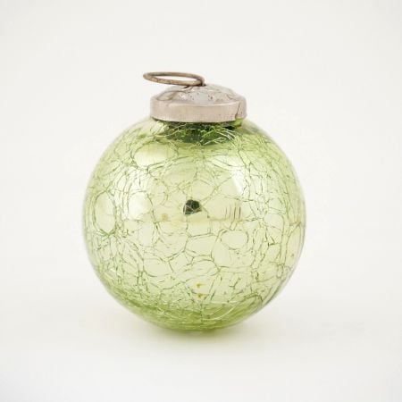 Green Crackle Round Glass Christmas Ornament