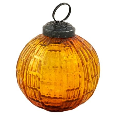 Amber Vintage Kugel Round Glass Christmas Ornament