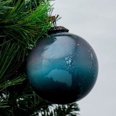 Inky Blue Round Glass Christmas Ornament