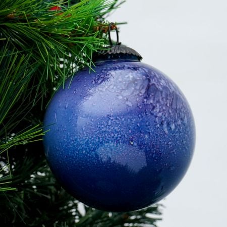 Dark Blue Round Glass Christmas Ornament