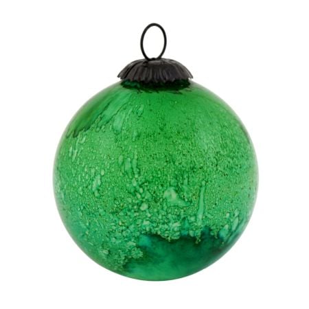 Green Vintage Round Glass Christmas Ornament