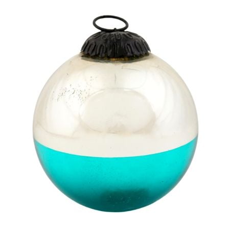 Turquoise Vintage Style Round Glass Christmas Ornament