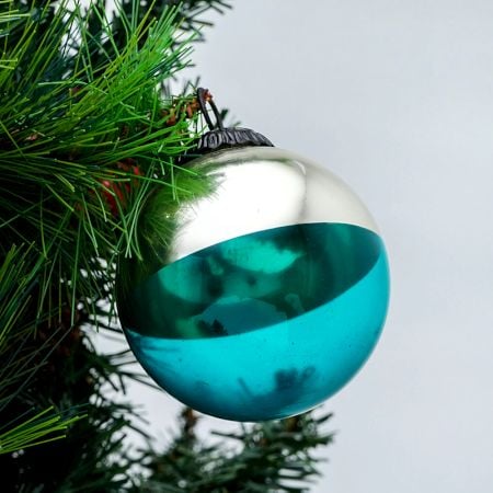 Turquoise Vintage Style Round Glass Christmas Ornament