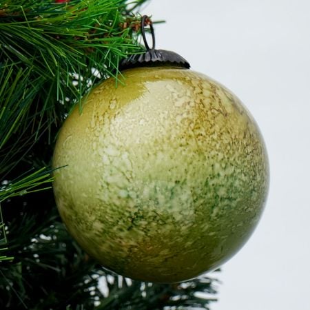 Moss Green Vintage Style Round Glass Christmas Ornament