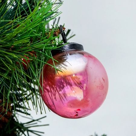 Pink Vintage Style Round Glass Christmas Ornament