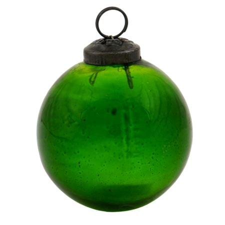 Green Vintage Style Round Glass Christmas Ornament