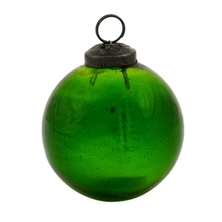 Green Vintage Style Round Glass Christmas Ornament