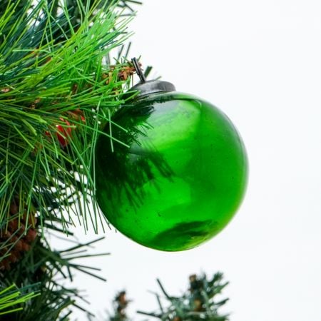 Green Vintage Style Round Glass Christmas Ornament