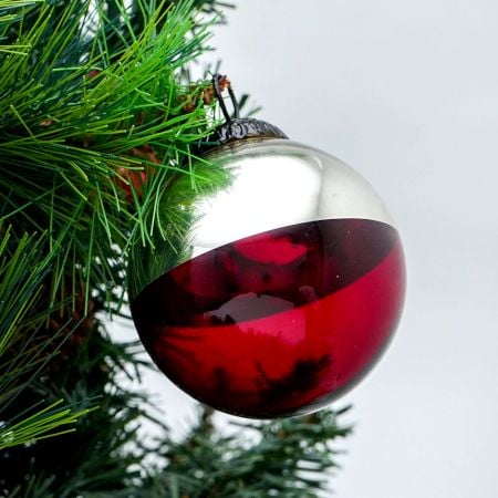 Red Vintage Style Round Glass Christmas Ornament