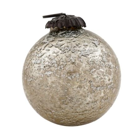 Antique Silver Style Round Glass Christmas Ornament