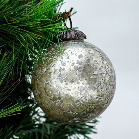 Antique Silver Style Round Glass Christmas Ornament