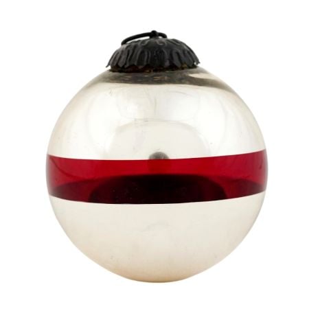 Red Band Silver Round Glass Christmas Ornament
