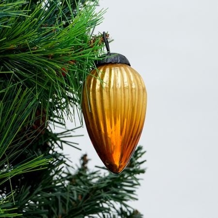 Vintage style Ribbed Amber Glass Christmas Ornament