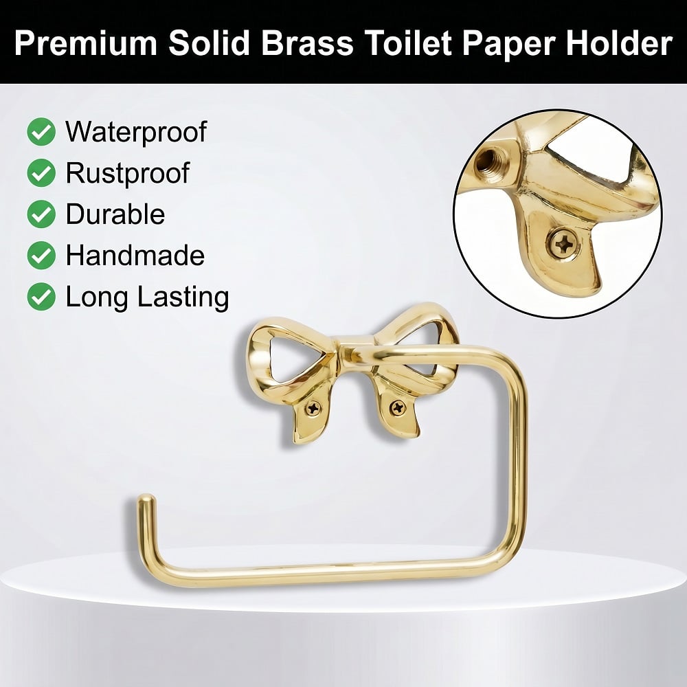 Elegant Brass Bow Toilet Paper Holder Wall Mounted Bathroom Accessory